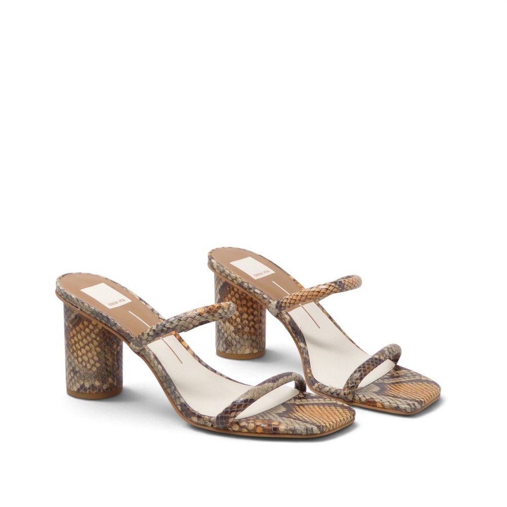 Dolce Vita Womens Noles Heeled Mules Sandals Brown Snakeskin Print Block Heel 9
